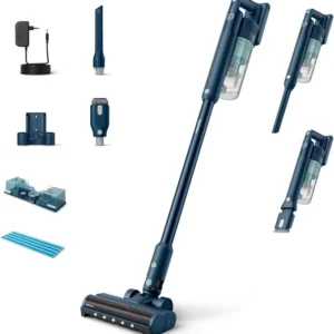 فيليبس مكنسة كهربائية لاسلكية سلسلة 5000 – محرك رقمي، باور سايكلون 10، وقت تشغيل 60 دقيقة، فوهة led، وحدة اكوا، سيج – xc5041/61