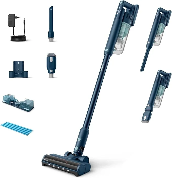 فيليبس مكنسة كهربائية لاسلكية سلسلة 5000 – محرك رقمي، باور سايكلون 10، وقت تشغيل 60 دقيقة، فوهة led، وحدة اكوا، سيج – xc5041/61 فيليبس مكنسة كهربائية لاسلكية سلسلة 5000 – محرك رقمي، باور سايكلون 10، وقت تشغيل 60 دقيقة، فوهة led، وحدة اكوا، سيج – xc5041/61